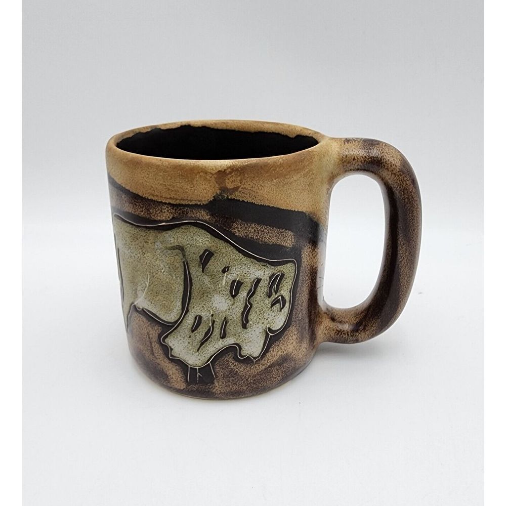 Design By Mara Mexico Fine Art Stoneware Pottery Western Buffalo Bison Mug